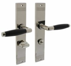 Intersteel deurklink Ton basic met schild WC63/8 mm rechthoekig met rillen 235x43mm nikkel/zwart