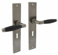 Intersteel deurklink Ton basic met schild SL56 mm rechthoekig met rillen 235x43mm nikkel mat/zwart