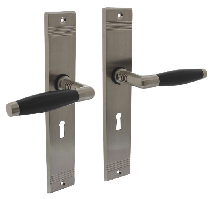 Intersteel deurklink Ton basic met schild SL56 mm rechthoekig met rillen 235x43mm nikkel mat/zwart