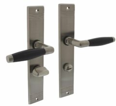 Intersteel deurklink Ton basic met schild WC63/8 mm rechthoekig met rillen 235x43mm nikkel mat/zwart