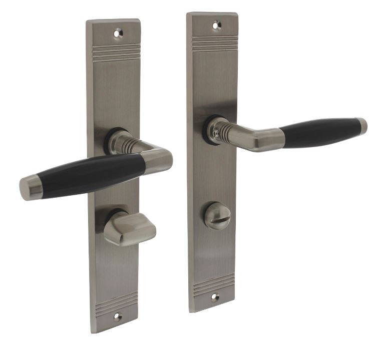 Intersteel deurklink Ton basic met schild WC63/8 mm rechthoekig met rillen 235x43mm nikkel mat/zwart