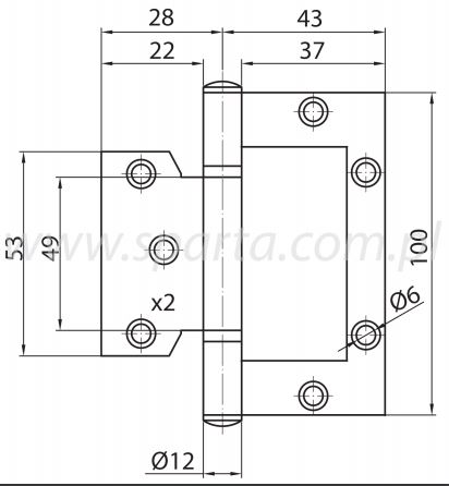 Freesvrij Scharnier doorgezet 100 x 40 mm RVS