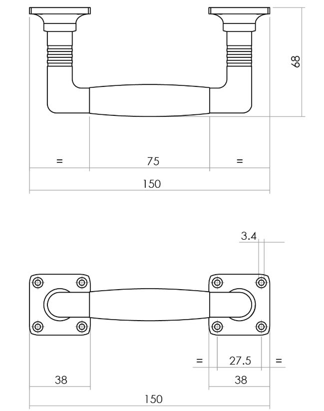Intersteel handgreep Ton basic 75/150mm op vierkant rozet nikkel mat/zwart - Afbeelding 2