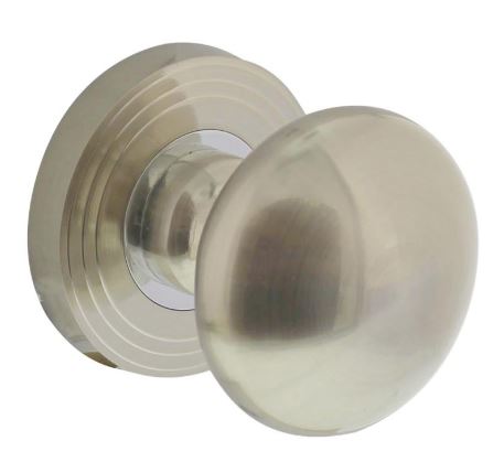 Knop op rozet vast gemonteerd met ril nikkel mat