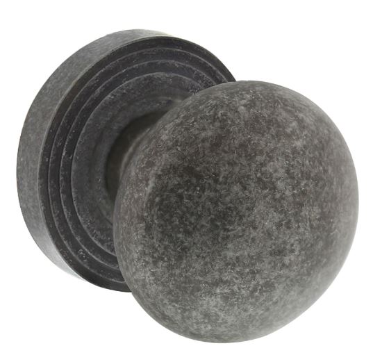 Knop op rozet vast gemonteerd met ril oud grijs