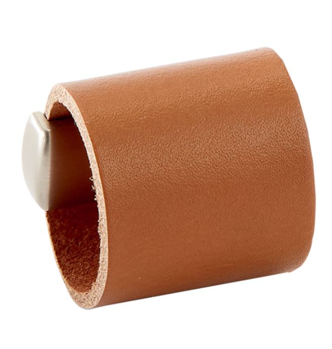 Greep Leder Drum lichtbruin/nikkel mat 32 mm