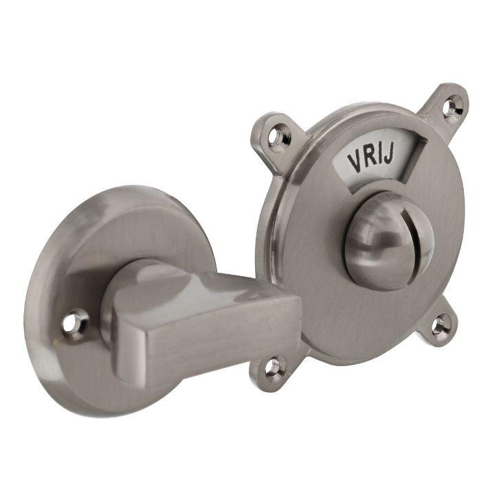 WC-sluiting Degeorge 8 mm stift en tekst "vrij / bezet" nikkel mat