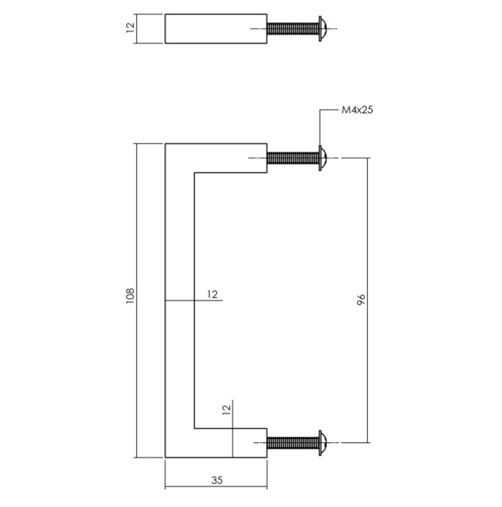 Intersteel Meubelgreep vierkant zwart 96 mm - Afbeelding 2