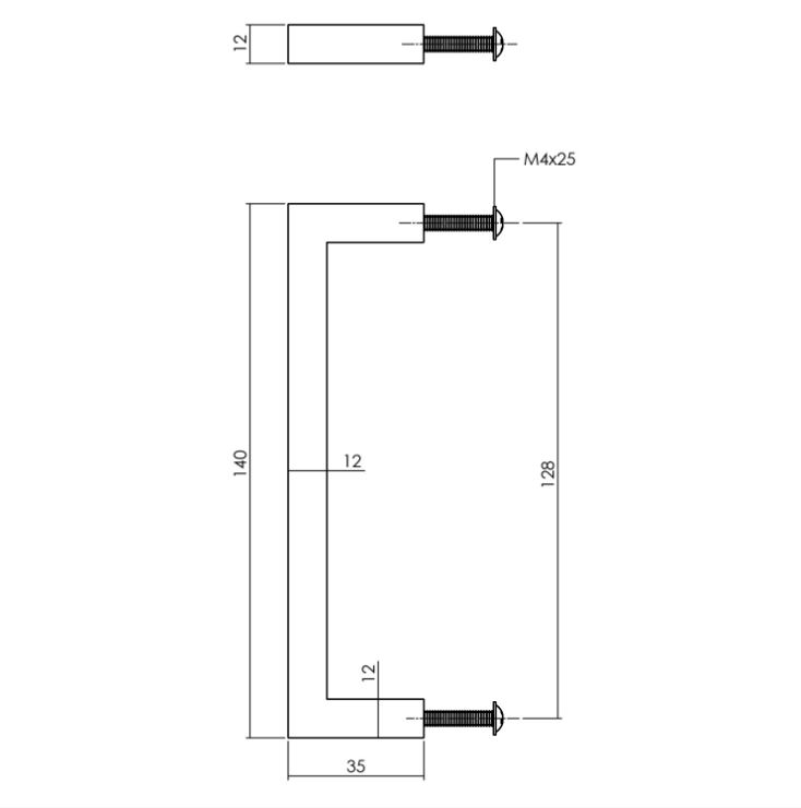 Intersteel Meubelgreep vierkant zwart 128 mm - Afbeelding 2