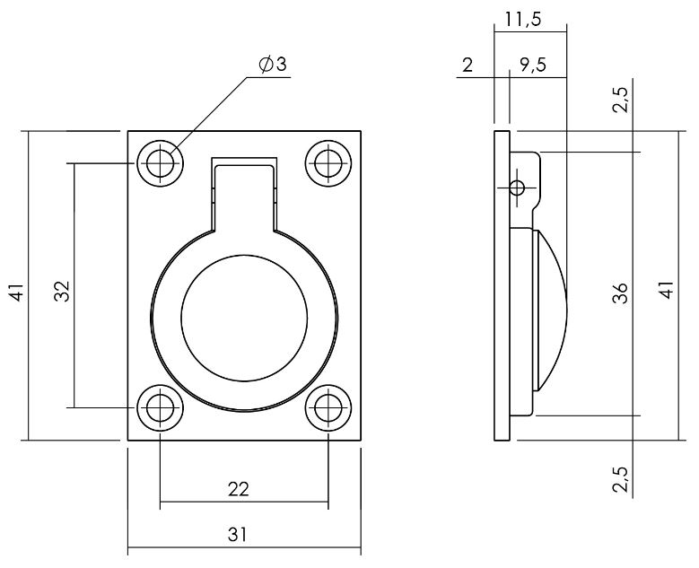 Luikring recht 41mm x 31mm nikkel