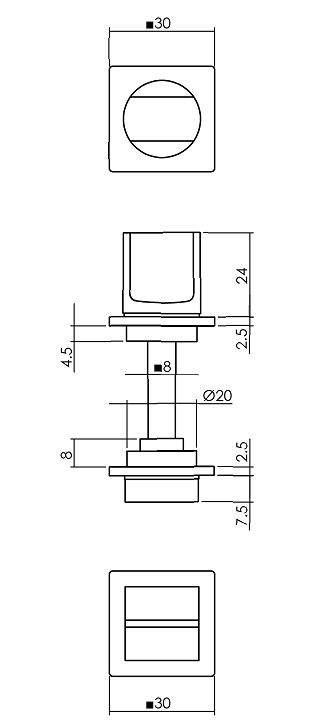WC-sluiting 8mm zelfklevend platte vierkante rozetten 30x30mm RVS zwart
