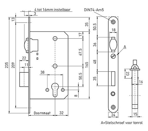 Mauer Rolslot Met Profielcilindergat 2889 PZ 60 mm RVS Ls/Rs