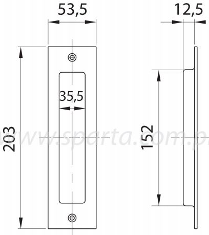 Schuifdeurkom rechthoek 203x54mm Mat Zwart