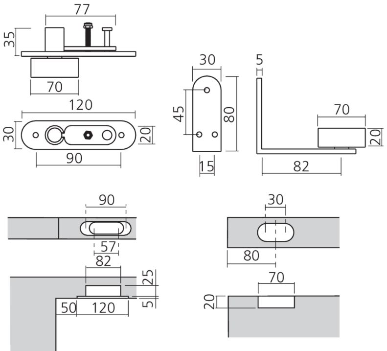 Pivot/taatsdeurscharnier RVS