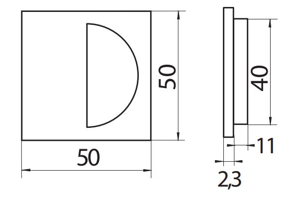 Schuifdeurkom Recht 50x50 mm RVS