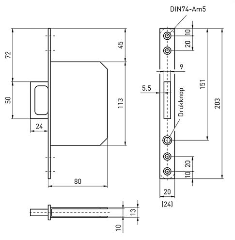 Mauer 3193 Schuifdeurslot Met Drukknop RVS
