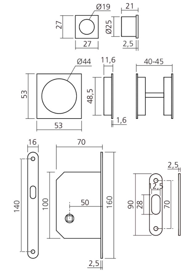 Slotset voor schuifdeur nikkel gesatineerd