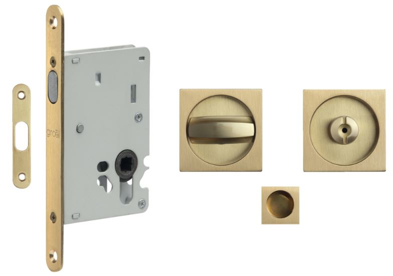 Slotset voor schuifdeur goud gesatineerd