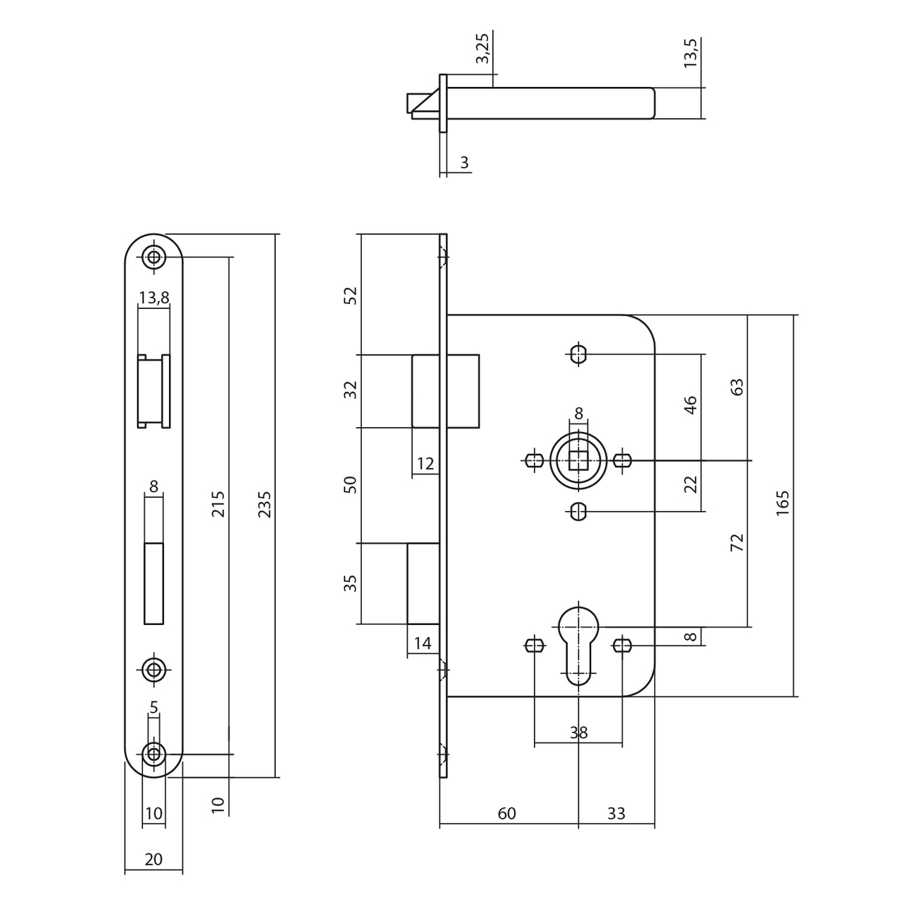 P+E Dag- en nachtslot PC72 DIN rechts met rvs geborstelde voorplaat 235x20mm