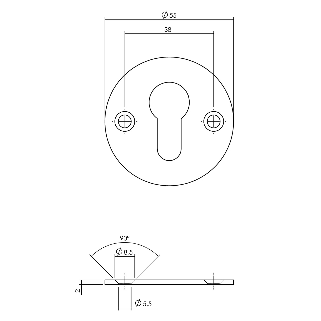 2 P+E PC-Plaatjes Rond ø55x2mm rvs geborsteld