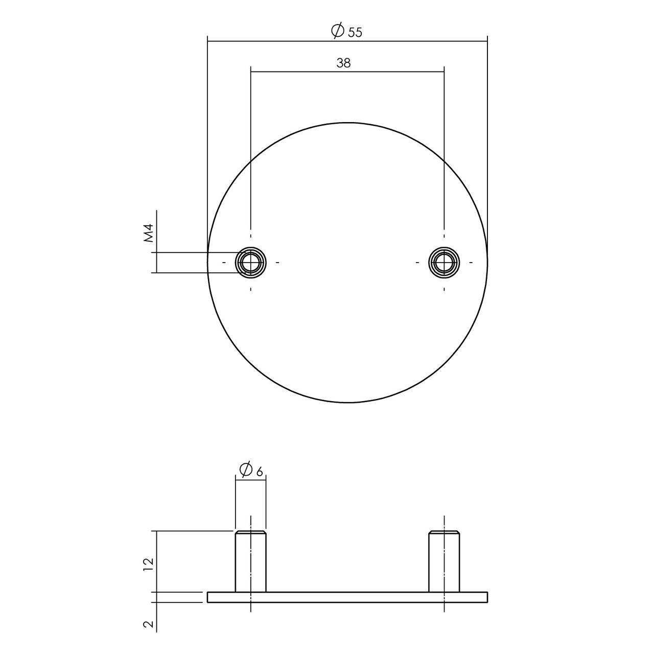 P+E blinde rozetten Ø55x2mm roestvast staal mat geborsteld