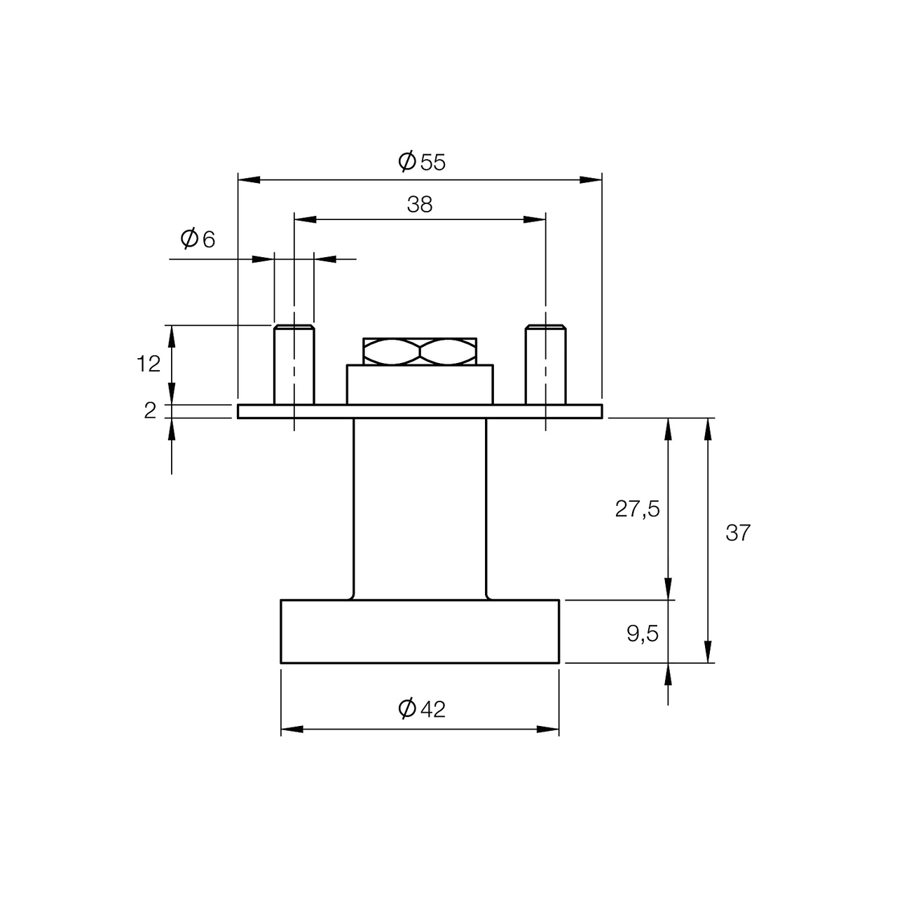 P+E Deurknop op ronde rozet ø55x2mm wisselstift 8mm rvs geborsteld
