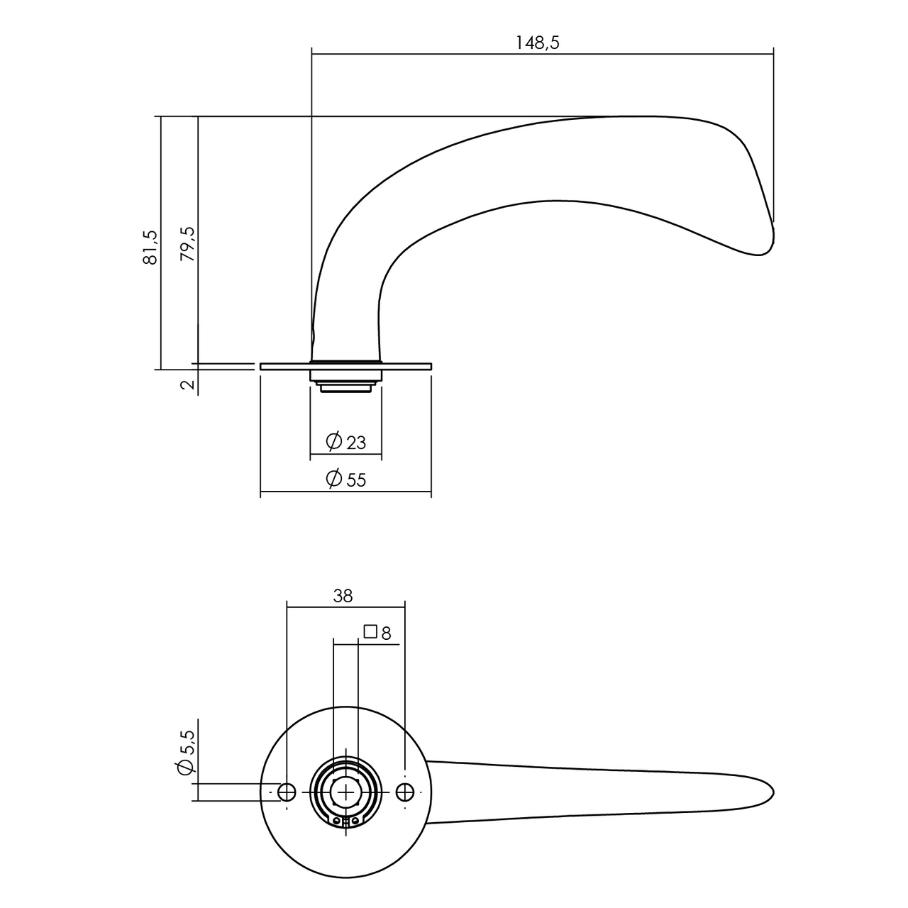 P+E Gatdeel deurkruk 'Erick' op ronde rozet 8mm stift rvs geborsteld