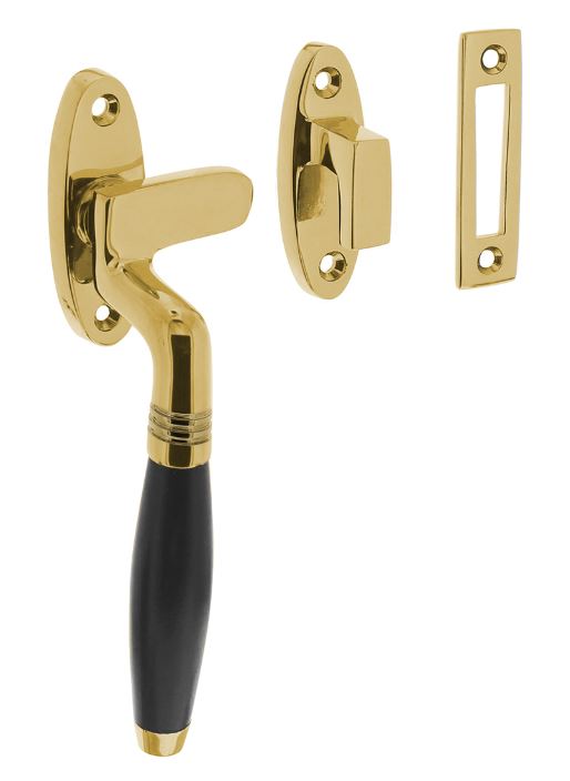 Raamsluiting Ton Model Links Messing Gelakt/Ebbenhout