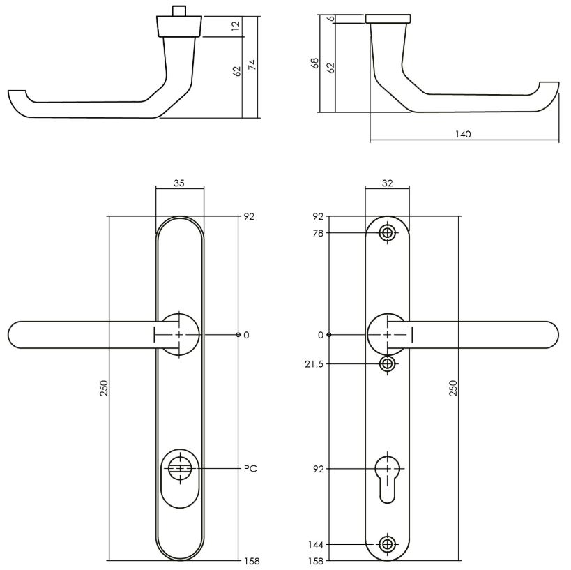 SKG3 smalschilden geveerd kruk/kruk verkropt PC 92 mm met kerntrek beveiliging Aluminium F1