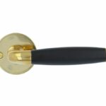 Deurkruk Ton Model Messing Ongelakt/Ebbenhout op Rond Rozet