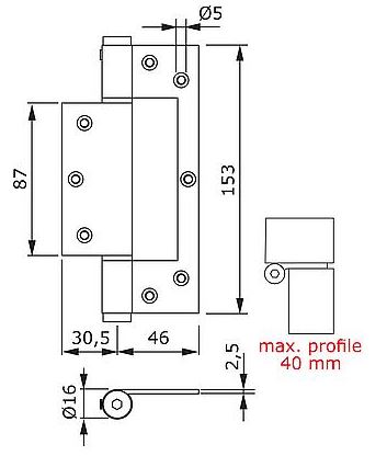 Deurveerscharnier enkel 150 mm hangnaad 2.5 mm aluminium zilver