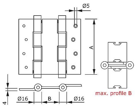 Deurveerscharnier dubbelwerkend 120x40mm aluminium zilvergrijs