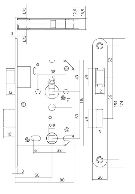 Intersteel badkamer/toilet slot 63/8mm met rvs voorplaat 20x175 mm - Afbeelding 2