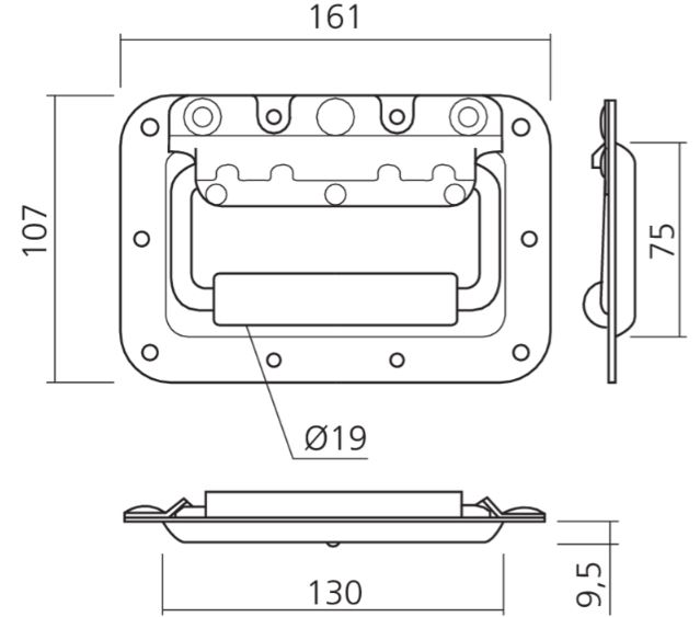 Inbouw Kistgreep met veer Staal verzinkt