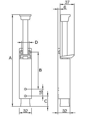 Deurvastzetter voetstift 32x207 mm Zwart