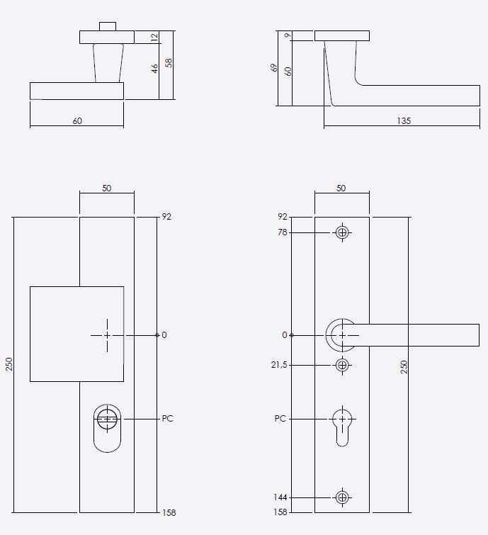 Veiligheidsbeslag rechthoekig met kerntrek beveiliging greep/kruk SKG*** PC55 Aluminium Zwart