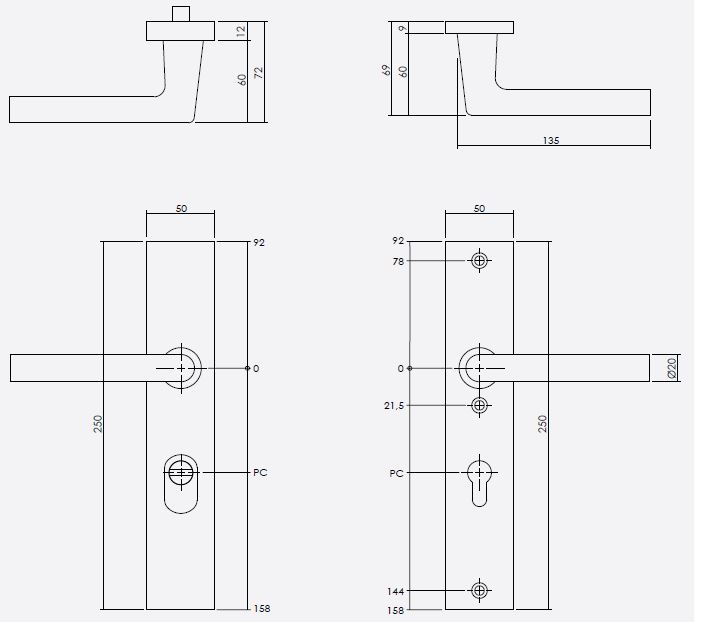 Veiligheidsbeslag rechthoekig met kerntrek beveiliging kruk/kruk SKG*** PC55 Aluminium Zwart