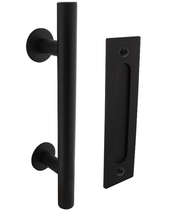 Deurgreep T-vorm ø25x305 mm met schuifdeurkom 220mm x 60mm zwart