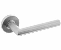 Deurkruk recht Hoek 90° ø19mm op rozet met ring met veer RVS