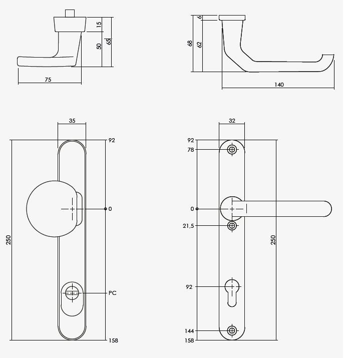 Veiligheid Smalschilden geveerd greep/kruk met kerntrek beveiliging SKG*** PC92 Aluminium Zwart