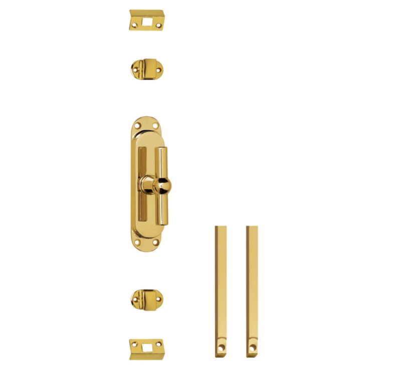 Set kruk-espagnolet T-kruk inclusief stangenset 2x 1250mm messing ongelakt