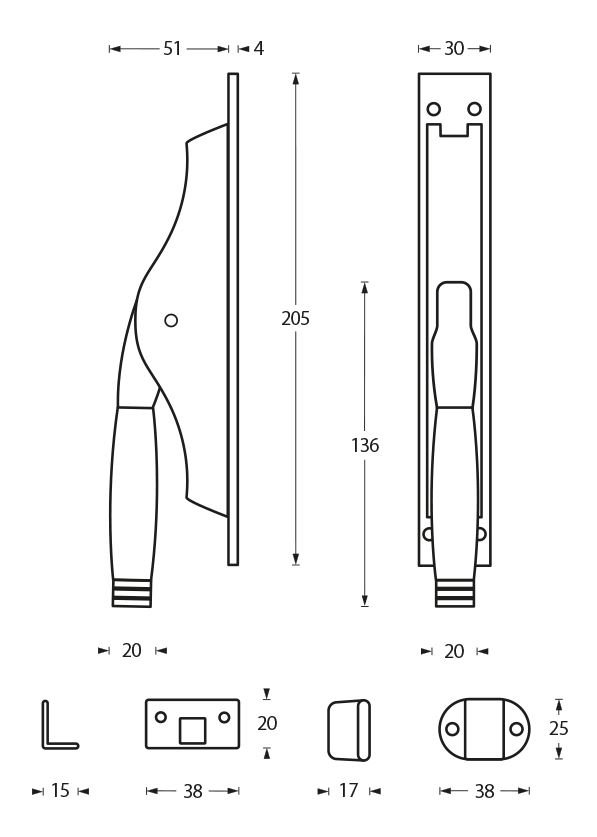 Set pomp-espagnolet Ton 222 inclusief stangenset 2x 1250mm nikkel/ebbenhout