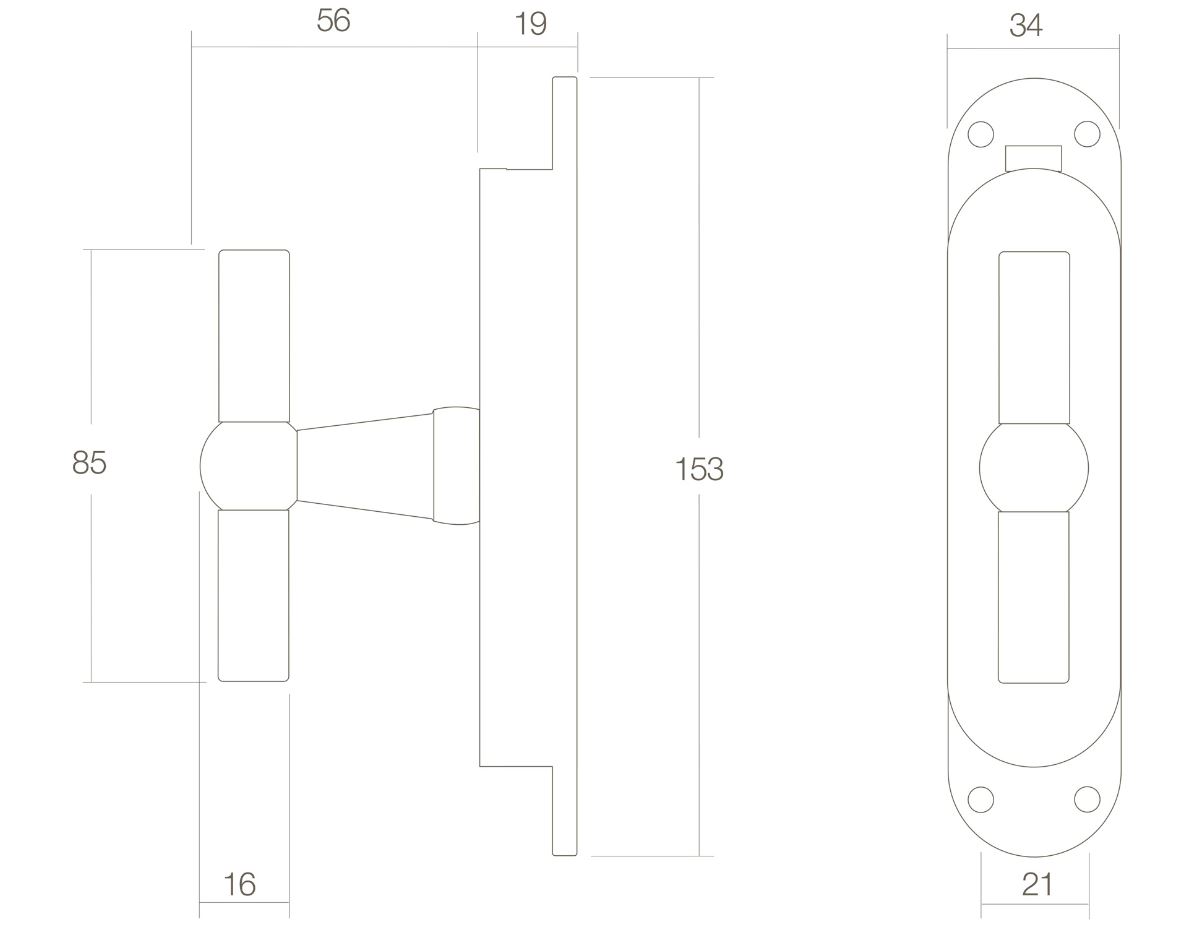 Set kruk-espagnolet T-kruk inclusief stangenset 2x 1250mm nikkel mat
