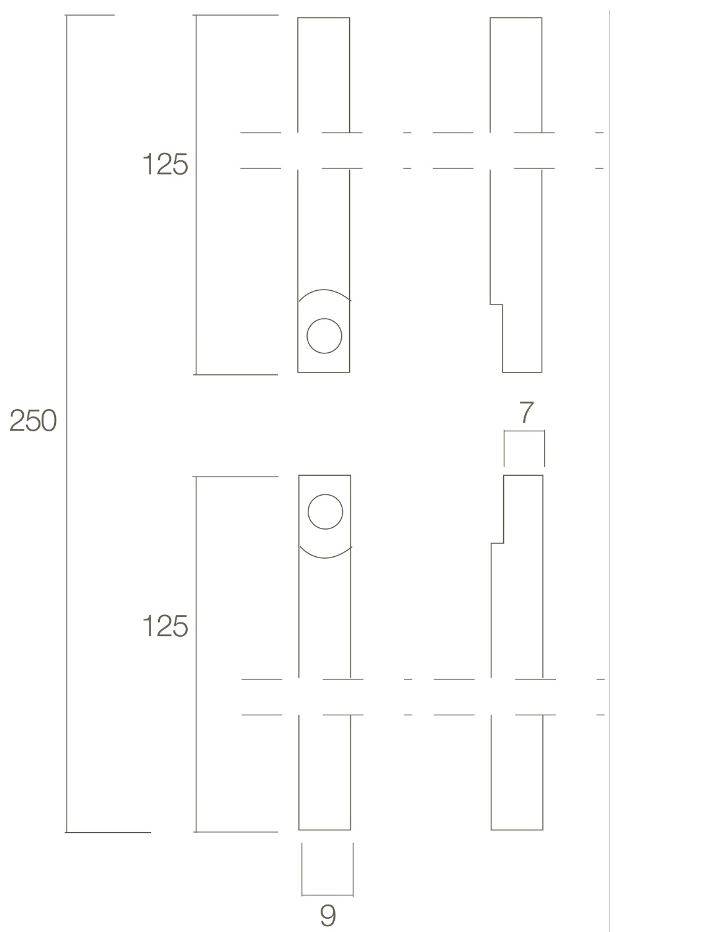 Set kruk-espagnolet rechts Ton 222 inclusief stangenset 2x 1250mm nikkel mat/ebbenhout