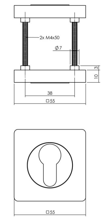 Intersteel cilinderrozetten verdekt 55x55x10mm met nokken antraciet grijs