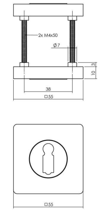 Intersteel sleutelrozetten verdekt 55x55x10mm met nokken antraciet grijs