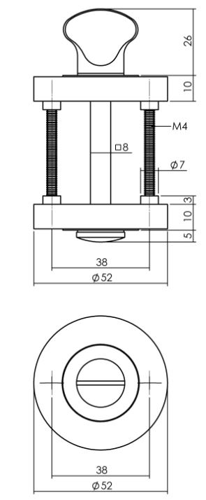 WC-sluiting 8mm verdekt met nokken ø52x10mm Antraciet Grijs