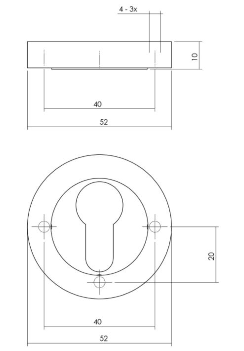 Intersteel cilinderrozetten verdekt ø52x10mm met nokken antraciet grijs