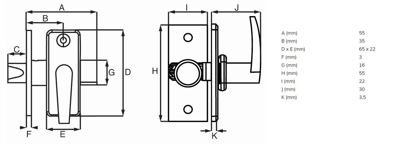 Insteekgrendel met sluitplaat 55/35 Zwart