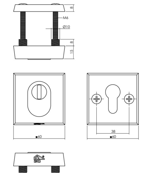 SKG3 Veiligheid-rozet vierkant met kerntrek beveiliging aluminium zwart